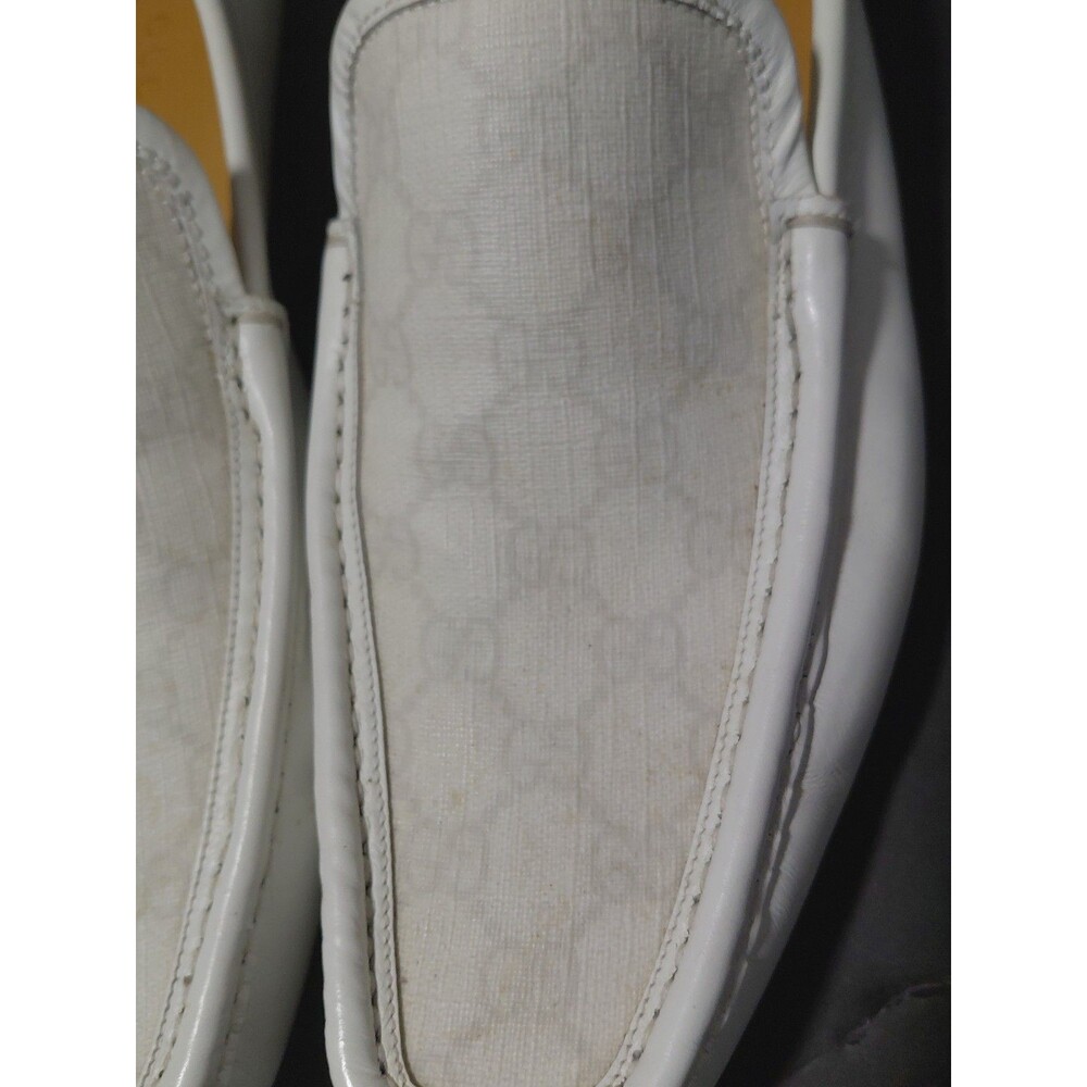 GUCCI Monogrammed White Leather GG Supreme Drivers Moccasin Loafers Size 9.5 US - Picture 4 of 11